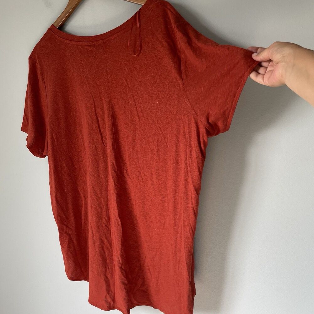 Tahari 100% Linen Blouse Top V Neck Short Sleeve Burnt Orange Women's Size 3X - Picture 4 of 10
